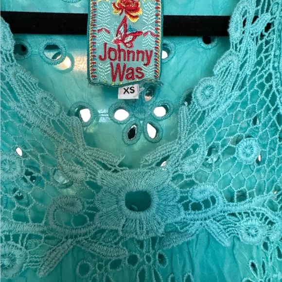 Johnny Was Turquoise Eyelet coverup/top - Picture 2 of 5